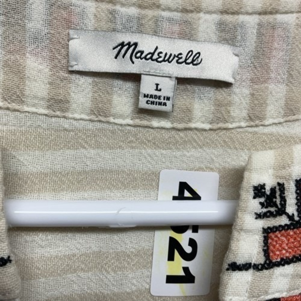 Madewell Cream Embroidery Tribal Sleeveless Y-Neck Tunic Blouse Women L China - Picture 2 of 5